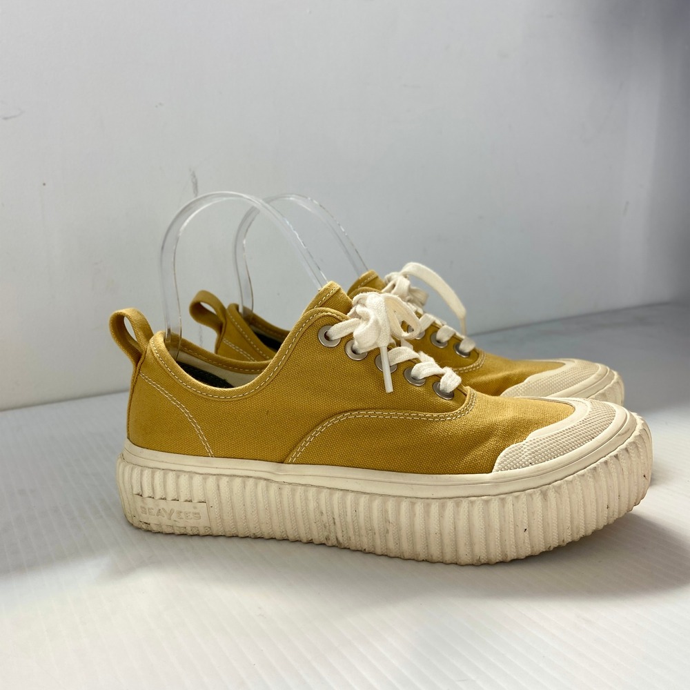SeaVees Sato Oxford Lace Up Sneakers in Dijon Mustard Yellow Canvas Womens 6.5